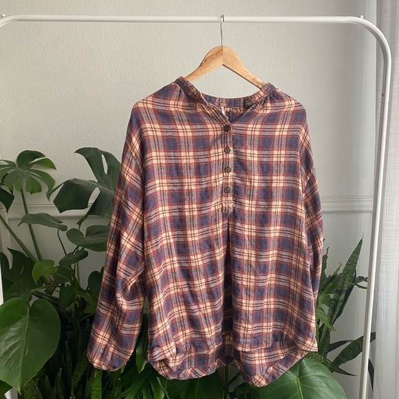 Free People Northern Bound Button Down Plaid Blouse - Picture 2 of 7